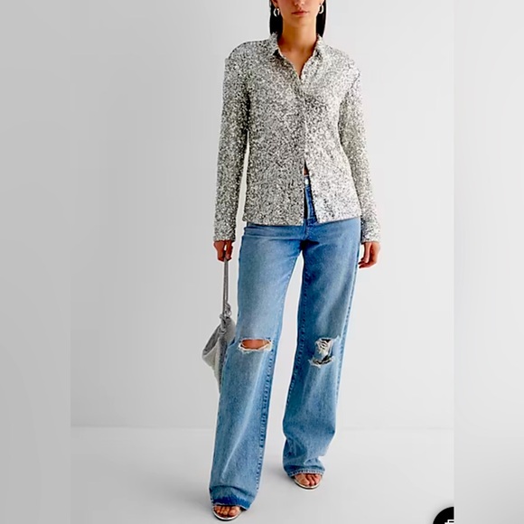 Express Tops - Relaxed Sequin Portofino Shirt